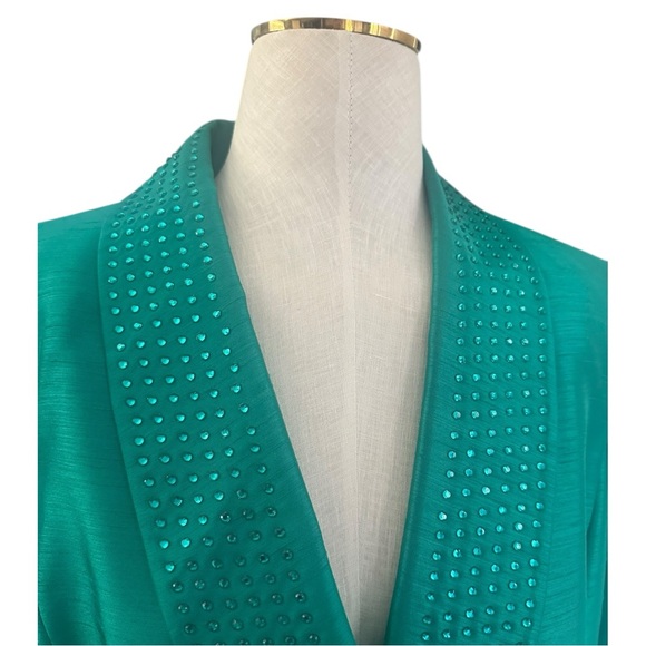Albert Nipon Emerald Green Classic Embellished Blazer Jacket Size 14 - Picture 2 of 7